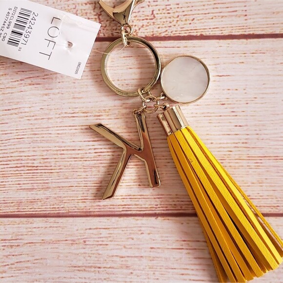 LOFT Leather Initial "K" Tassel Keychain/Handbag Charm Golden Yellow - Picture 3 of 4